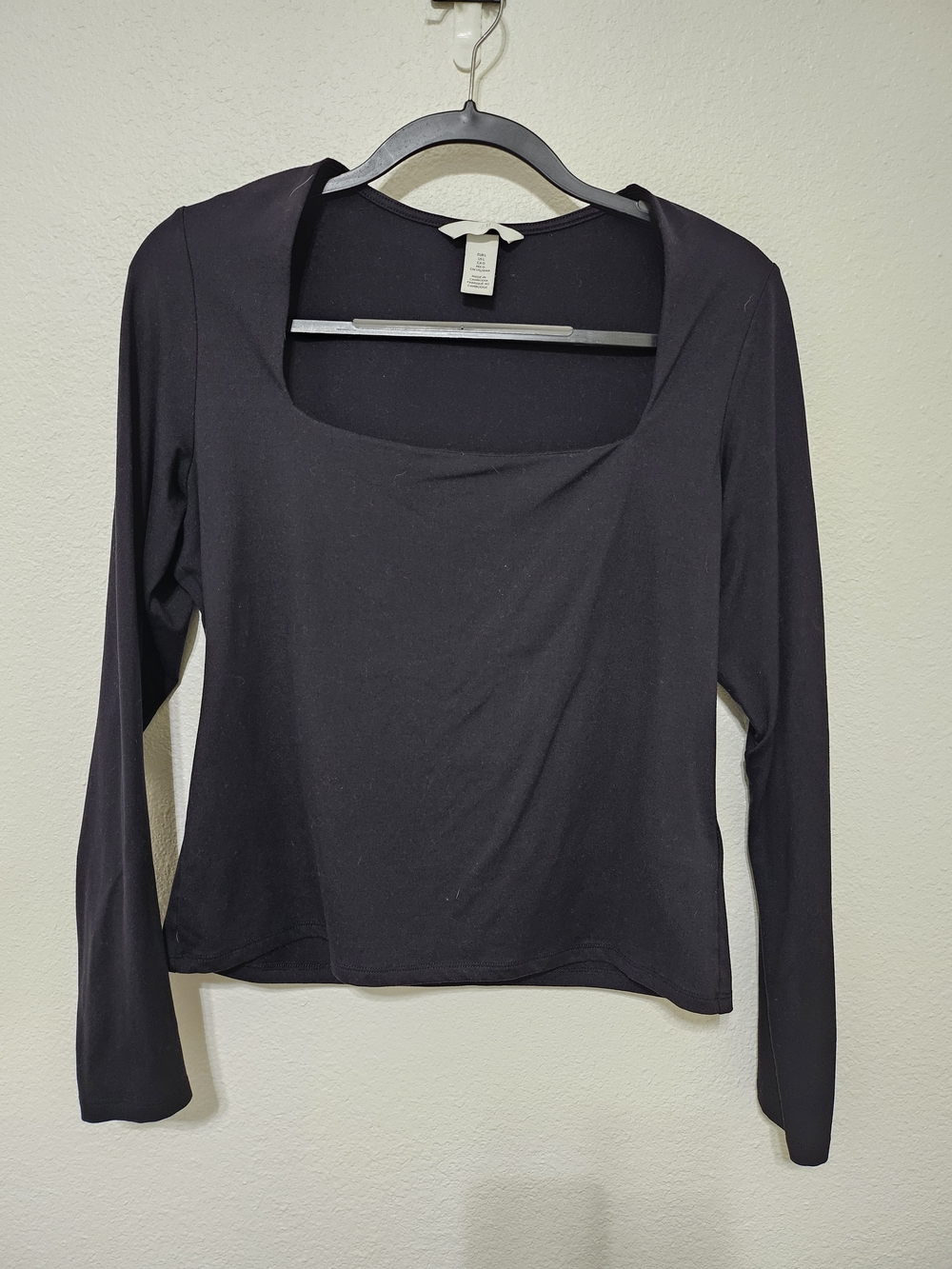H&M Black Square-Neck Long Sleeve Top